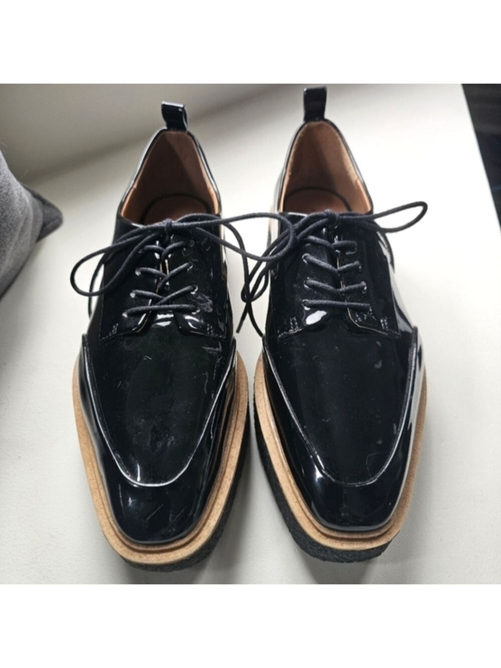Chunky Patent Leather Size 9 Black Platform Shoes Zara - Picture 3 of 9